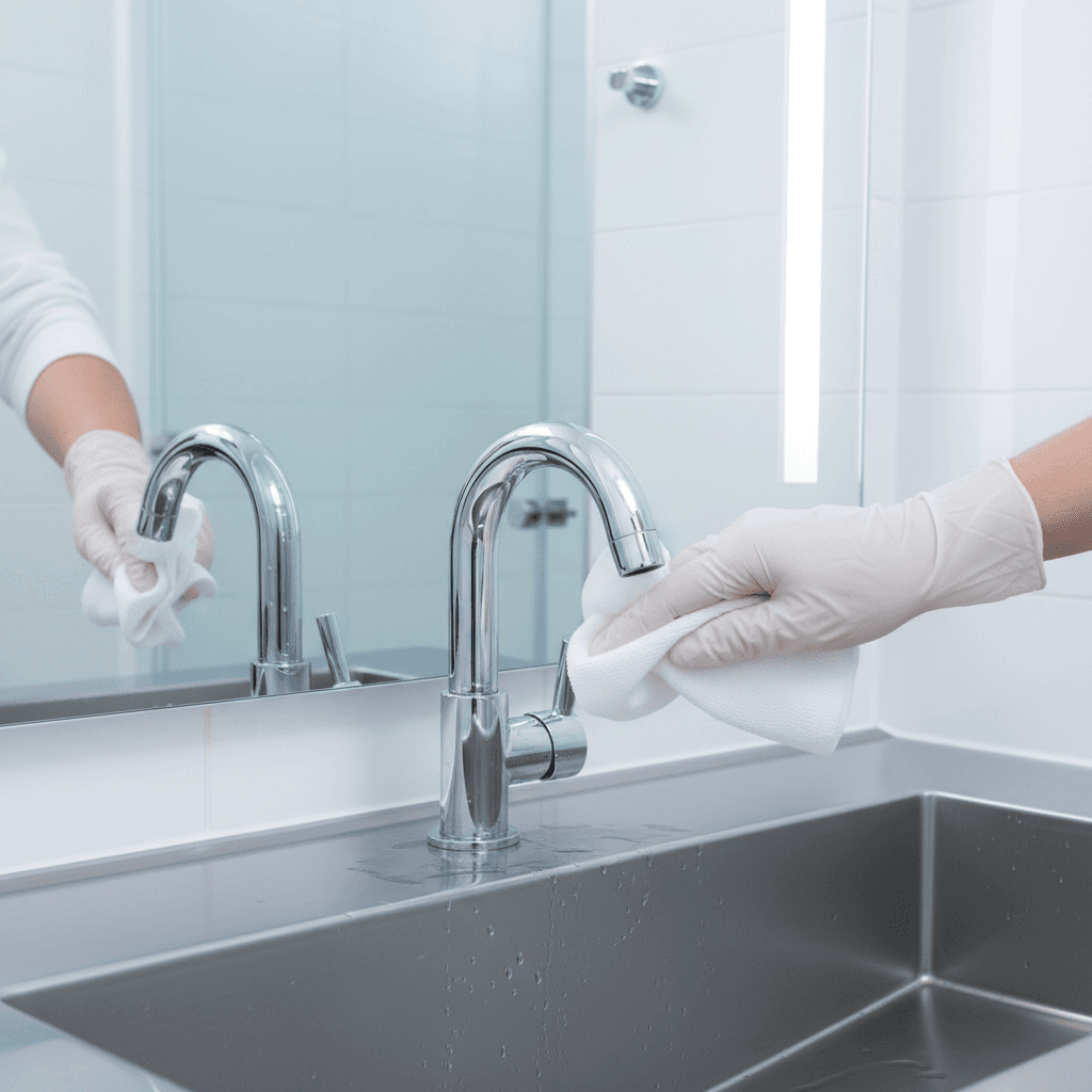 Hands sanitizing stainless steel bathroom faucet